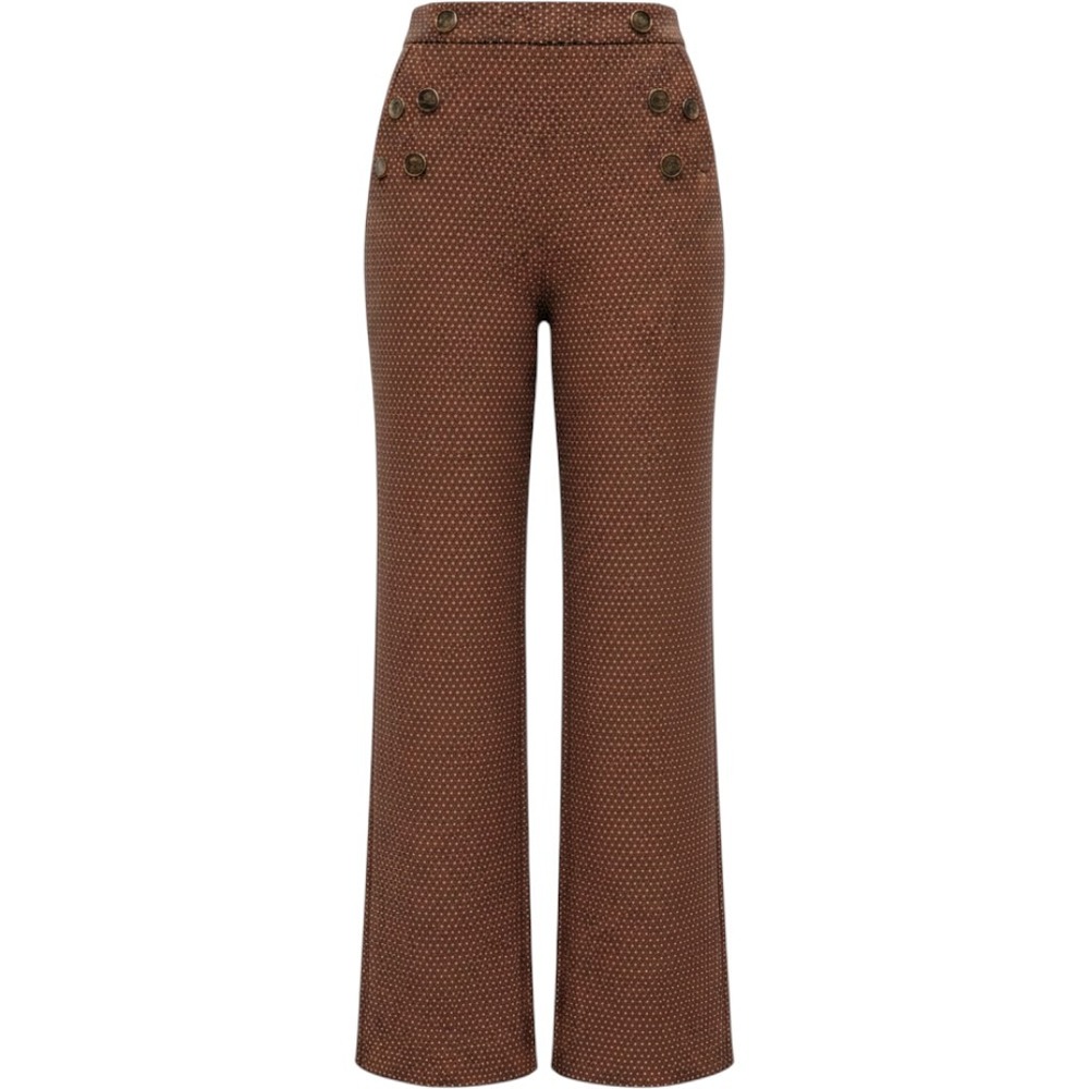 Elevenses Wide Leg Sailor Pants 6 Brown Diamond Print High Rise Button Front